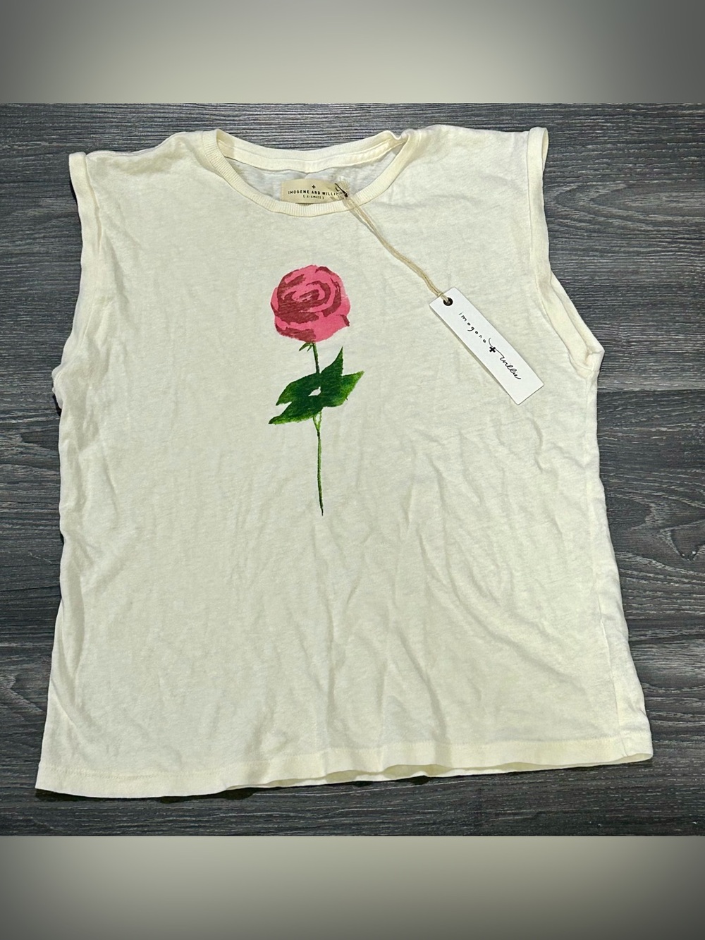 Imogene and Willie XS Cream Tank Top with Pink Rose Graphic Fits S Easily
